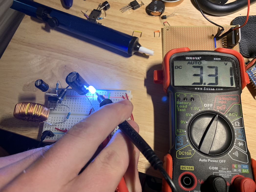 Buck-converter circuit assembled on a breadboard