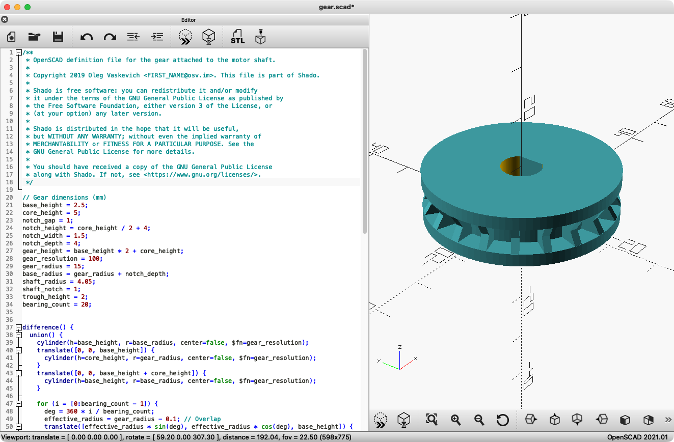 OpenSCAD rendering and source code for the first drive-wheel design